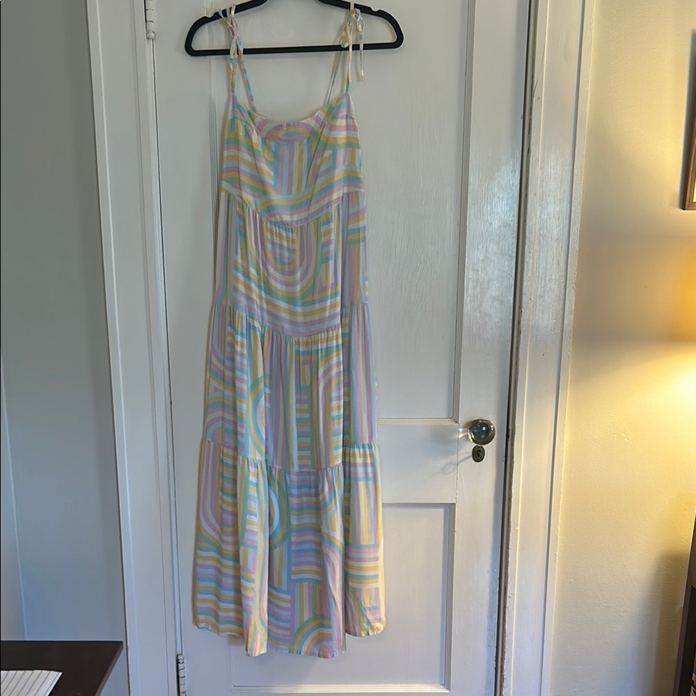 Blue and Pink Spaghetti Strap Maxi Sundress